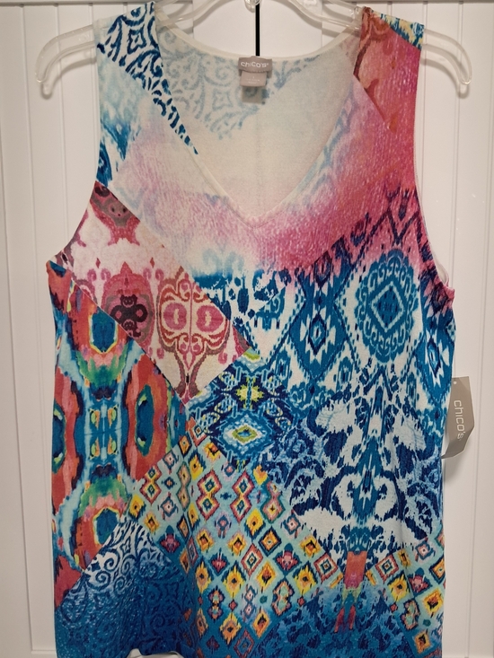 Chico's Sweaters - Chicos Cardigan Sweater & Tank SET Multicolor Ikat Cotton Knit Sz M $169 NWT